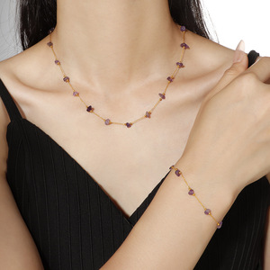 Set Collana e Bracciale con Pietre Irregolari <span class=keywords><strong>Viola</strong></span> Zhongzhe, Placcato Oro 18K in Acciaio Inossidabile Impermeabile, Regalo di Nozze - Product Image 2