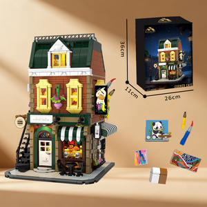 Jouet de construction de maison de café 1543 pièces avec lumières, modèle MOC, vue sur la rue, ensembles de briques de ville, jouets pour enfants, vente chaude - Product Image 5