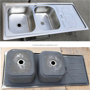 Évier de cuisine en acier inoxydable à double bac de 48 x 20 pouces avec égouttoir intégré sans robinet, deux trous - Product Image 5