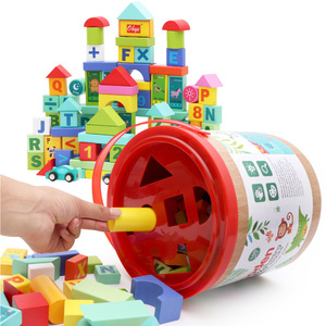 Superventas, nueva madera maciza, 100 piezas, juegos de bloques de construcción apilables DIY, letras de coche, juguetes educativos de aprendizaje para niños y niñas - Product Image 3