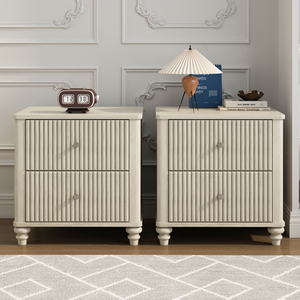 Fluted Nightstand 2-Piece Set 21.65 In Wide <b>Side</b> Table With 3 <b>Drawers</b> Mid Century Modern Wood Nightstand - Product Image 2