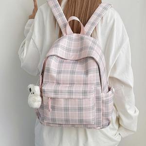 Petit sac à dos léger et polyvalent de style écolière, à carreaux bleu clair, idéal pour l'école primaire, les cours quotidiens et les sorties. - Product Image 2