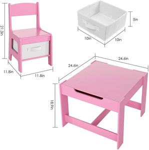 Table de peinture en bois massif rose pour filles, ensemble Table et chaise pour enfants, bureau d'activité pour enfants, table de jeu bleu solide pour garçons, vente en gros - Product Image 5