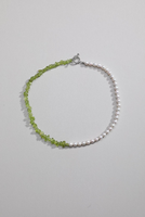 Collier tendance demi-perles demi-pierres de péridot, fait main, ras-de-cou en perles d'eau douce pour femme, fermoir OT, bijoux
