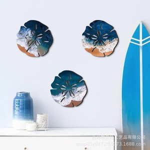Décoration murale en bois en forme de dollar de sable, thème plage bleue, décoration intérieure, forme irrégulière, en buis - Product Image 3