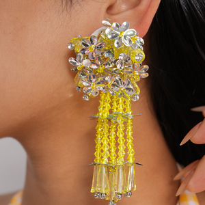 Kaimei 2027 <strong>Top</strong> New Design Fashion Jewelry Handmade Crystal Statement Sequins Yellow Flower <strong>Earrings</strong> Designs Beaded <strong>Earrings</strong> - Product Image 2