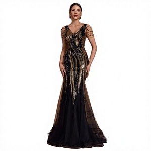 Fashion <b>Sequined</b> Beaded Candy Color Summer Breathable Evening Dress Sexy Elegant Slim Fit V-neck Sleeveless Mermaid Floor-Length - Product Image 3