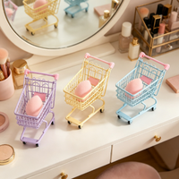 Chariot de rangement portable en métal durable couleur bonbon, mini chariot à roulettes pour cosmétiques, rouge à lèvres et fards à paupières