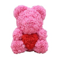 Ours en mousse artificielle en forme de cœur d'amour, ours en rose, ours en fleurs, 25 cm