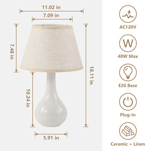 Bulk Order Modern Ceramic Nightstand <strong>Lamp</strong> 18 Inch <strong>Tall</strong> Beige <strong>Shade</strong> for Hospitality and Housing Projects - Product Image 2