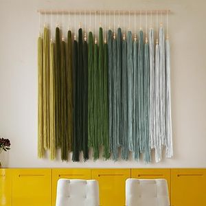 Boho <span class=keywords><strong>Macramé</strong></span> Tenture Murale Vert Bohème Décoration Murale <span class=keywords><strong>Macramé</strong></span> Perles Fil Fibre Art Tapisserie - Product Image 4