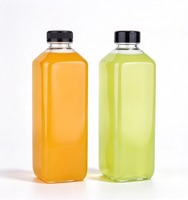 Bouteille carrée jetable en PET de 1000 ml avec bouchon à vis pour jus et soda, sérigraphiée