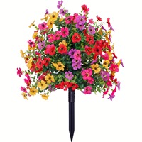 Boules de fleurs artificielles directes d'usine pour jardinières extérieures, décoration printanière avec piquet, plantes d'été artificielles résistantes aux UV