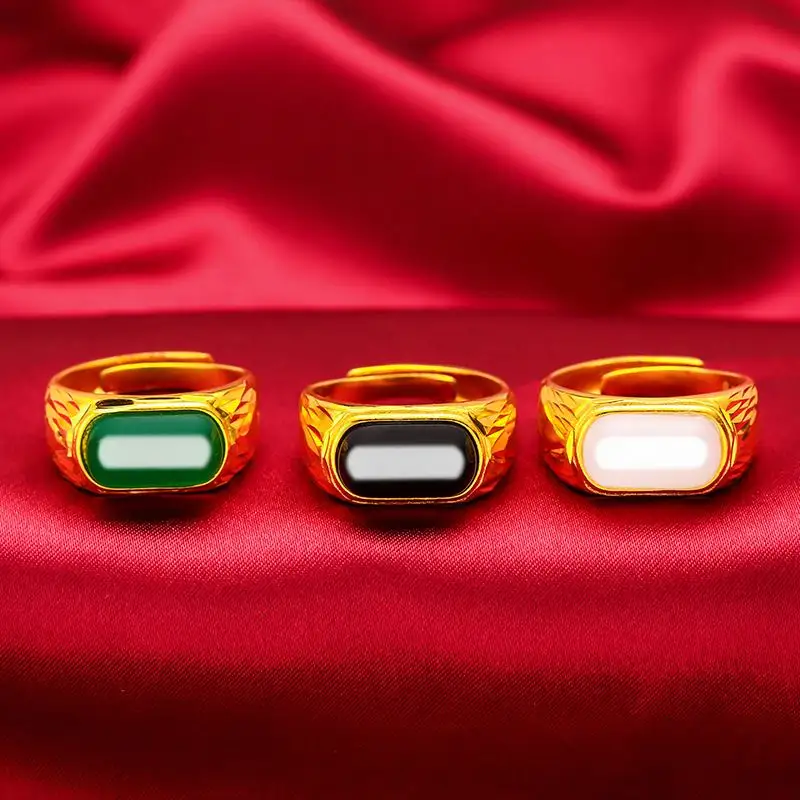 Vietnam Platzierung Gold Schmuck Messing vergoldet schwarzer Edelstein Ring Paar Ringe modisches Zubehör Großhandel