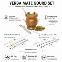 Mug isotherme à double paroi en acier inoxydable pour Yerba Maté et café, 9 oz, anti-brûlure, pour voyage et maison, coffret cadeau avec brosse de nettoyage
