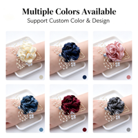 Bunga Pergelangan Tangan Elastis Berhiaskan Mutiara, Daun Emas, dan Rhinestone Warna Burgundy Ivory Rose Gold untuk Pengiring Pengantin, Pengantin Wanita, Dekorasi Pernikahan, dan Pesta Prom