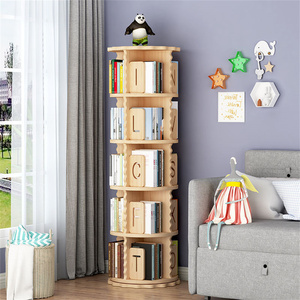 Scaffale per libri personalizzato facile da montare all'ingrosso libreria girevole in legno massello con pannello truciolare singolo scaffali moderni rotondi - Product Image 4