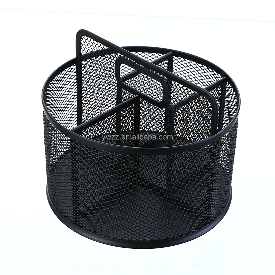 Wholesale Desk Organizer Hand Held Metal Mesh Pen Holder Rotating