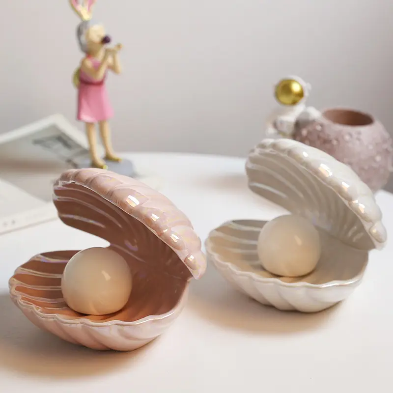 Hete Verkoop Keramische Shell Ornament Decoratieve Parel Ring Houder Schelp Vormige Sieraden Houder
