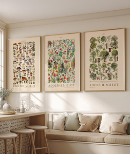 HAOWAI OEMODM Lot de 3 impressions murales, Impressions botaniques <span class=keywords><strong>Adolphe</strong></span> Millot, Art mural Champignons Fleurs Arbres, Décoration intérieure Cottagecore - Product Image 4