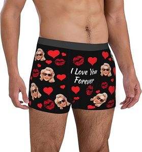Calzoncillos <span class=keywords><strong>para</strong></span> Hombre con Foto Personalizada Impresa Digitalmente, Diseño Romántico, Antibacterianos, Transpirables, Tejido de Poliéster Ecológico, Regalo de <span class=keywords><strong>San</strong></span> Valentín - Product Image 2