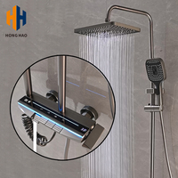 Robinet de douche pluie moderne de luxe finition chromée 4 fonctions design piano température de l'eau réglable pause pommeau de douche pluie douce