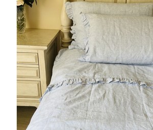 Sọc pháp Linen bedding Comforter tùy chỉnh Cổ Điển Sọc Ruffle Thông tin chi tiết Linen giường <span class=keywords><strong>Sheets</strong></span> Set - Product Image 2