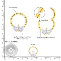 Anneau de septum en titane G23 ASTM F136 avec zircon marquise, boucles d'oreilles incurvées à pointe, clous d'oreilles tendance, bijoux de piercing corporel