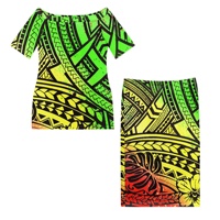 Nouveau Design Sublimation Blanc Polynésien Tribal Casual Plus Size Robe à épaules dénudées pour femmes Puletasi Samoa