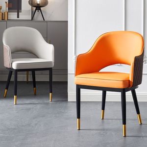 Fauteuil orange moderne avec structure noire et accents dorés pour salon ou salle à manger - Product Image 4