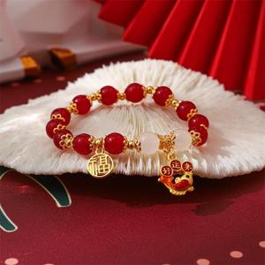 Chinese Style Koi Fish <b>Bracelet</b> Red Agate <b>Beads</b> Gold Fortune <b>Charm</b> Women's Jewelry Gift - Product Image 1