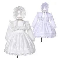 601T058 Infantile vintage increspature baby girl battesimo del vestito appena nato del merletto battesimo abito vestiti delle ragazze bianco beige