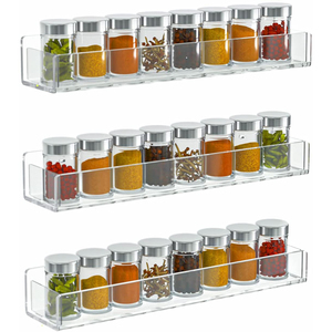 Customized Clear Hanging Spice Storage Shelf Acrylic Wall Mount Spice Rack Organizer for Kitchen