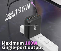 Tête de charge super rapide multi-ports GAN PD100W la plus vendue, 196W 4C2A pour ordinateurs portables et téléphones