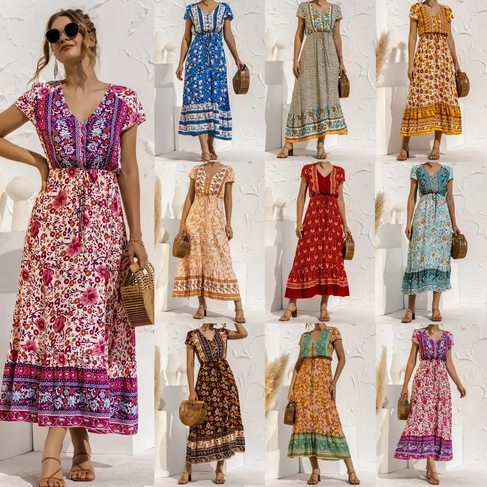 Vestido moda verão feminino, boho inspirado turquesa manga longa boho vestido com botões frontal hippie chique novo vestido de praia