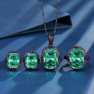 Conjuntos de Joyería de Cobre Ecológicos y Elegantes para Mujer, con Circonita Verde de 12*16mm, Baño de Oro Negro, Estilo Vintage, Conjunto a Juego para Boda - Product Image 3