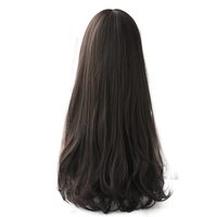 Perruque longue en dentelle noire pour femmes avec frange, aspect naturel pour le cosplay (y compris un kit d'entretien de la perruque) 25 pouces