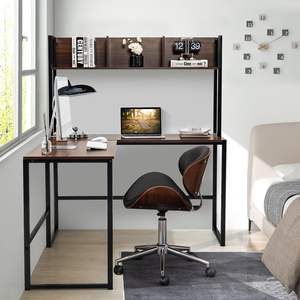 แท่นงานคอมพิวเตอร์มุมรูปตัว L ประหยัดพื้นที่โฮมออฟฟิศโต๊ะเขียนหนังสือพร้อมชั้นวางหนังสือและ <span class=keywords><strong>Hutch</strong></span> สําหรับเล่นเกม - Product Image 6