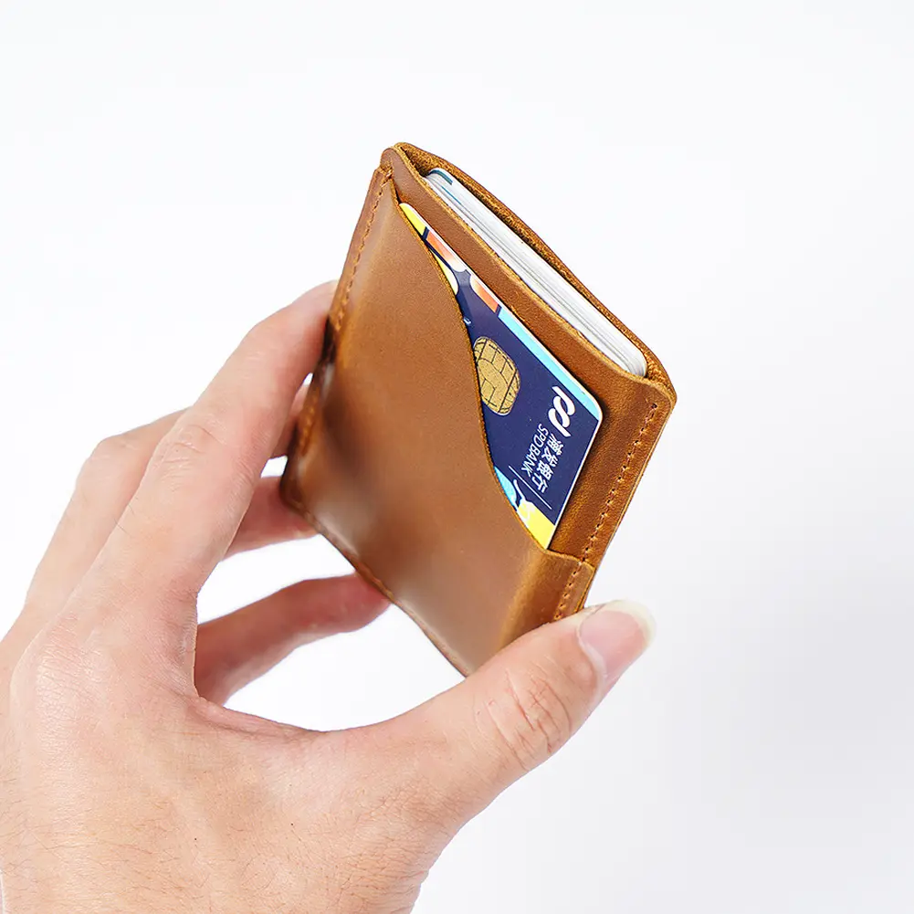 Genuine Leather Custom Wallet Logo Slim Minimalist Front Pocket RFID Blocking Credit Card Holder Smart Wallet
