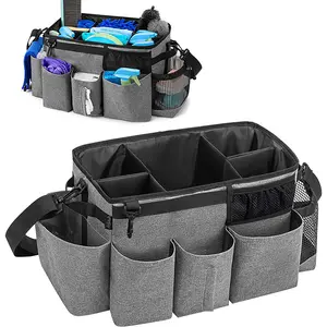 Bolsa de limpieza portátil con 4 separadores plegables, bolsa de servicio de limpieza para suministros de limpieza, Kit de limpieza de coche con hombro