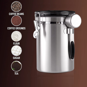 Stainless Steel Coffee Grounds and Beans Container Tea Sugar Coffee Canister with Date-Tracker, CO2-Release and Spoon - Product Image 2
