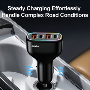 SUNDA Caricabatterie Auto Multifunzione 4 in 1 da 126W, PD30W, Luce RGB, Ricarica Rapida <span class=keywords><strong>USB</strong></span> <span class=keywords><strong>C</strong></span>, Adattatore per Accendisigari 12V per Auto - Product Image 2