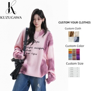 Pulls amples surdimensionnés pour femmes, style <span class=keywords><strong>vintage</strong></span> américain, dégradé tie-dye, déchirés, faible MOQ, fabrication sur mesure OEM/ODM, automne-hiver - Product Image 1