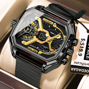 Reloj POEDAGAR de Lujo para Hombre, con Fecha, Semana, Luminoso, LED, Correa de Malla de Acero, Doble Hora, Reloj de Cuarzo de Moda para Hombre - Product Image 1