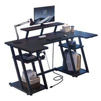 Bureau d'ordinateur en forme de L avec cadre métallique extensible noir, montage facile, bureau à domicile, table d'angle pour jeux
