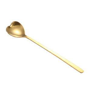 Cuillère en acier inoxydable à long manche, cuillère à miel, cuillère créative en forme de cœur, cuillère à dessert pour la maison, cuillère à café dorée - Product Image 5