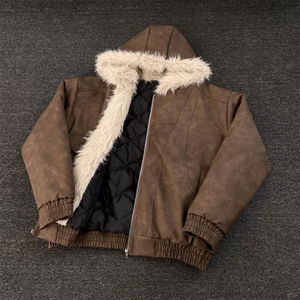 YUCHEN изготовленные на заказ меховые толстовки для мужчин съемные из искусственного меха на заказ на молнии тяжелые толстовки 500gsm с капюшоном из искусственного меха - Product Image 2