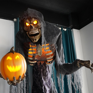 Decorazione Animatronica di Halloween, Lanterna a Forma di Zucca Parlante in Inglese con Occhi LED Mobili e Illuminati - Product Image 3