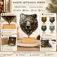 Sculpture artisanale en verre teinté Ours Grizzly, Ornement de cabane, Base en bois massif naturel, 7,48 pouces, Ambre DAKON