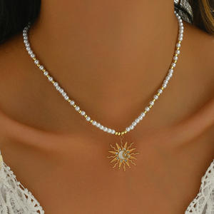 สร้อยคอจี้ลูกปัดแฟชั่นสุดเก๋ ลายพระจันทร์ ดวงอาทิตย์ ผีเสื้อ ตาปีศาจ สร้อยคอถักสำหรับผู้หญิง - Product Image 4